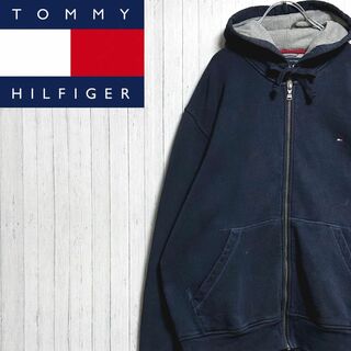 TOMMY HILFIGER - トミーヒルフィガー　パーカー　スウェット　刺繍ロゴ　ビッグシルエット　ネイビーL