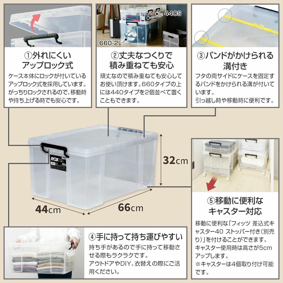 天馬 耐久性に特化した収納ボックス 日本製 ロックス クリアケース コンテナボッ インテリア/住まい/日用品の収納家具(ケース/ボックス)の商品写真