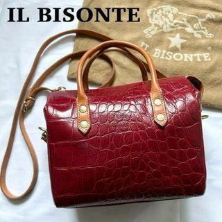 イルビゾンテ(IL BISONTE)の✨極美品✨激レア　イルビゾンテ　ショルダーバッグ　ボストン　本革　クロコ　レッド(ショルダーバッグ)