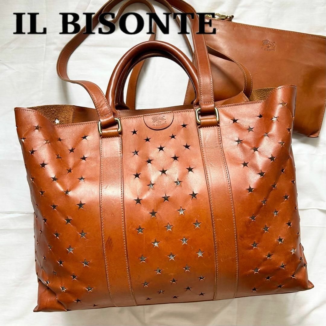 IL BISONTE(イルビゾンテ)の✨3way✨入手困難　イルビゾンテ　トートバッグ　レザー　ブラウン　スター レディースのバッグ(ショルダーバッグ)の商品写真