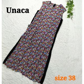 アナカ(Unaca)のUnaca アナカ 小花柄ワンピース フレンチスリーブ 切替 マルチカラー 38(ロングワンピース/マキシワンピース)