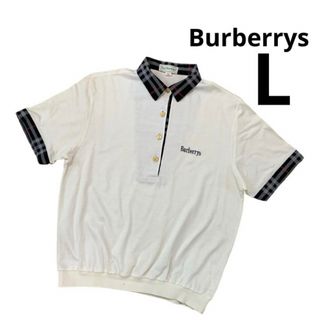 バーバリー(BURBERRY)のバーバリー　ポロシャツ チェック　金ボタン　白(シャツ/ブラウス(長袖/七分))