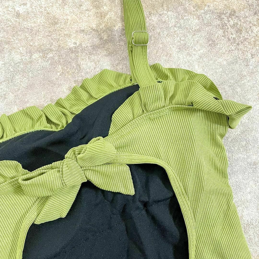 レディース 水着 韓国 オールインワン 体型カバー ワンピース 黄緑 XL レディースの水着/浴衣(水着)の商品写真