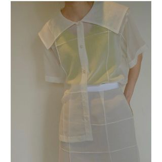 LE CIEL BLEU Organza Big Collar Shirt  白