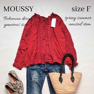 moussy - ◆タグ付新品◆マウジー◆レース使い薄手長袖ブラウス◆ボルドー◆ゆったりめ◆F◆赤