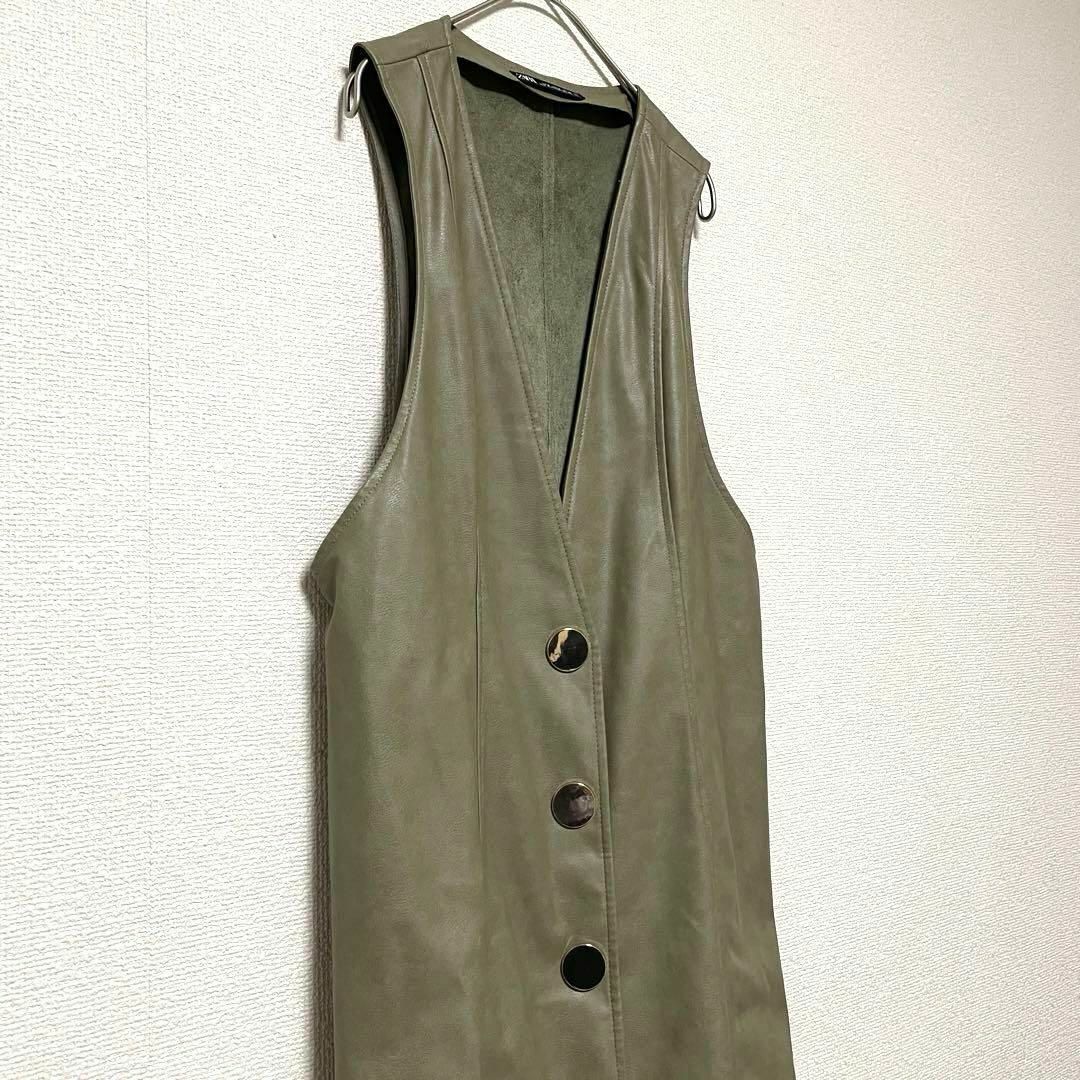 ZARA(ザラ)のxx140 ZARA/ロングベストジレ/レザーベロア風/高級感/オシャレ/モード レディースのトップス(ベスト/ジレ)の商品写真