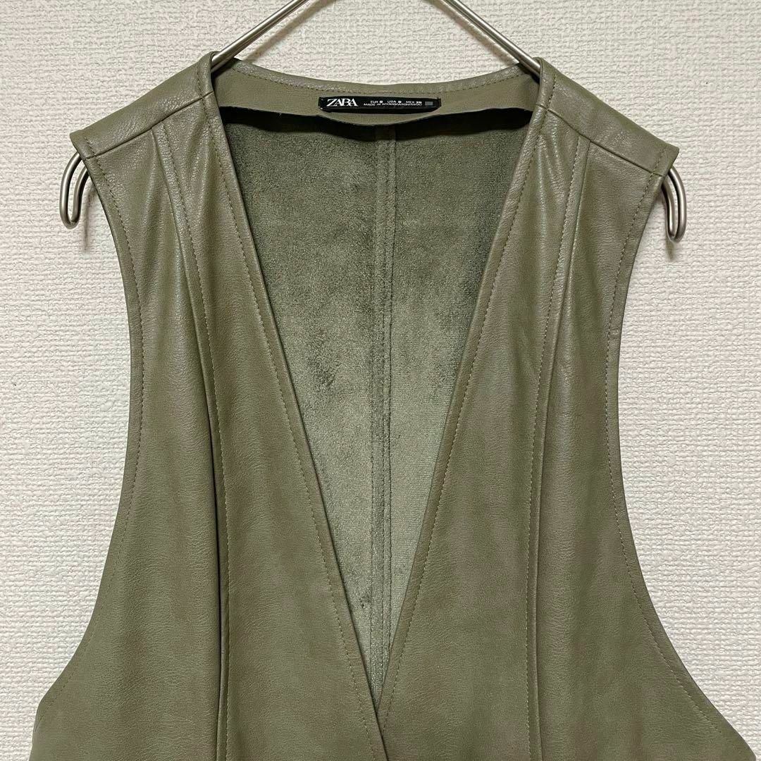 ZARA(ザラ)のxx140 ZARA/ロングベストジレ/レザーベロア風/高級感/オシャレ/モード レディースのトップス(ベスト/ジレ)の商品写真