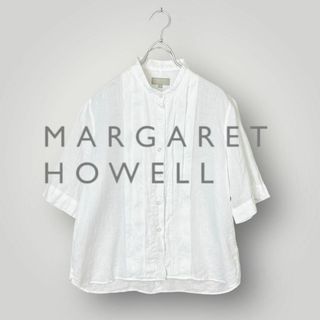 マーガレットハウエル(MARGARET HOWELL)の[美品] マーガレットハウエル 半袖シャツ スタンドカラー リネン 100％(シャツ/ブラウス(半袖/袖なし))