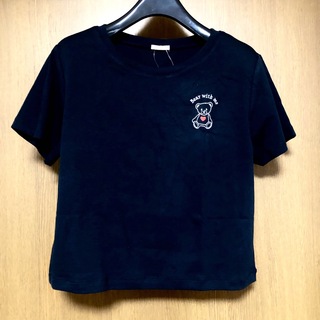 ジーユー(GU)の新品　GU クロップドTシャツ　くま　黒(Tシャツ(半袖/袖なし))