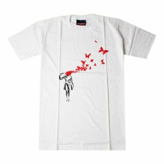 新品 バンクシー 美しい銃弾 Tシャツ udt-0011/M～XL　ホワイト(Tシャツ/カットソー(半袖/袖なし))