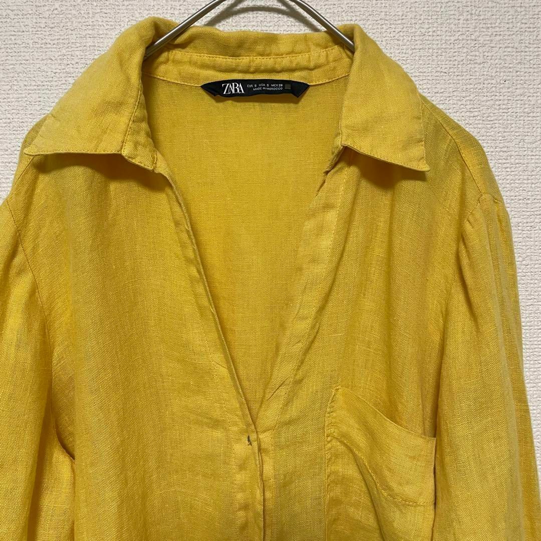 ZARA(ザラ)のxx146 ZARA/リネンカットソー/長袖シャツ/麻100%/イエロー レディースのトップス(シャツ/ブラウス(長袖/七分))の商品写真