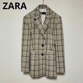 ザラ(ZARA)のxx147 美品/ZARA/チェックテーラードジャケット/ベージュ(テーラードジャケット)