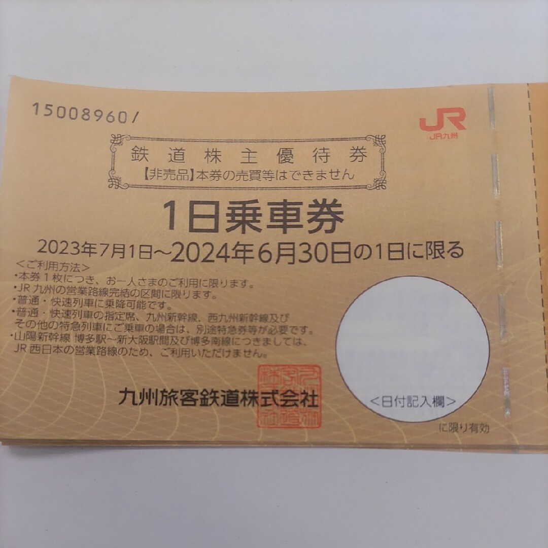 JR(ジェイアール)のJR九州株主優待券2枚2899円（普通郵便） チケットの乗車券/交通券(鉄道乗車券)の商品写真