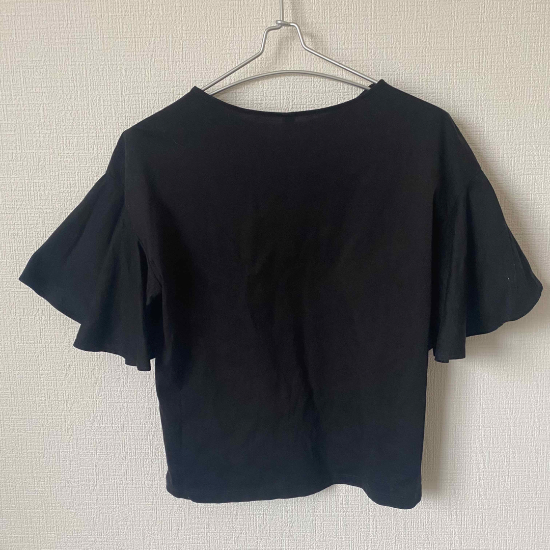 UNIQLO(ユニクロ)のUNIQLO   ユニクロ　マーセライズ　フレアスリーブTシャツ　黒　S   レディースのトップス(Tシャツ(半袖/袖なし))の商品写真