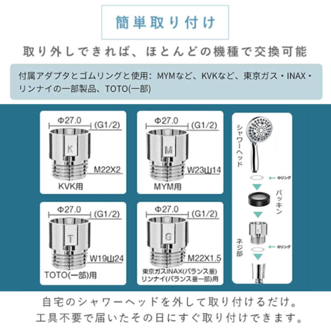 【最新版】取付簡単 シャワーヘッド 掃除機能付　賃貸アパートでもOK 水不足対策 インテリア/住まい/日用品の日用品/生活雑貨/旅行(タオル/バス用品)の商品写真