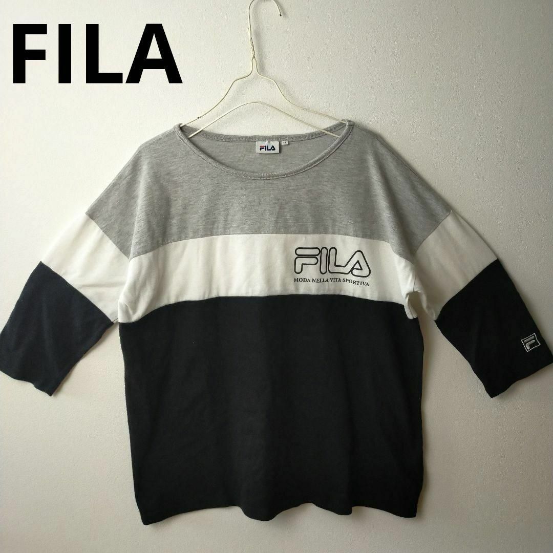 FILA(フィラ)のFILA　フィラ　七分丈　五分丈　ロンT　Tシャツ　レディース　LL　大きめ　黒 レディースのトップス(Tシャツ(長袖/七分))の商品写真