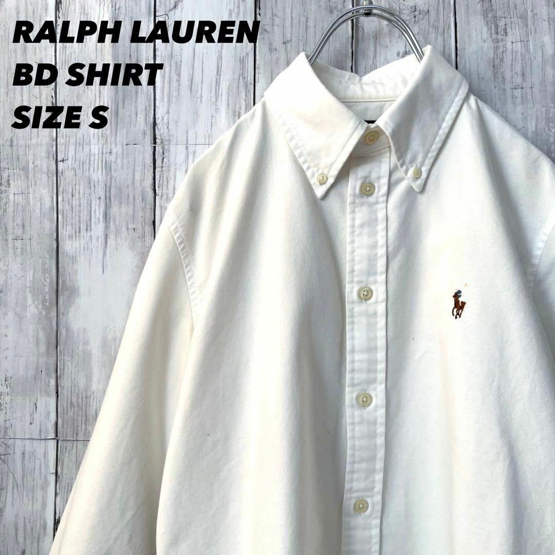 Ralph Lauren(ラルフローレン)のレディース古着　ラルフローレン　カラーポロ刺繍オックスフォードBDシャツ　S 白 レディースのトップス(シャツ/ブラウス(長袖/七分))の商品写真