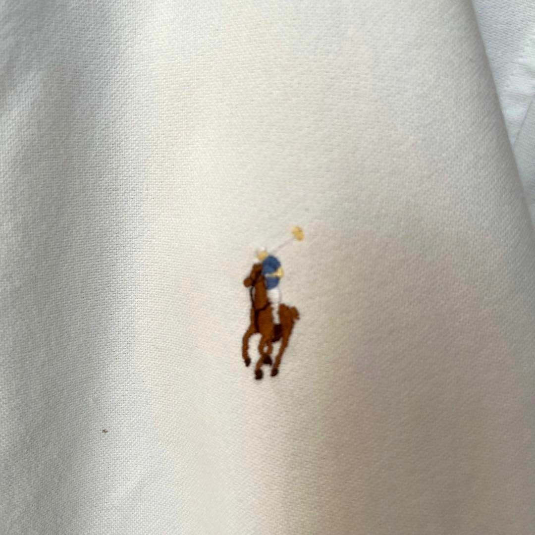 Ralph Lauren(ラルフローレン)のレディース古着　ラルフローレン　カラーポロ刺繍オックスフォードBDシャツ　S 白 レディースのトップス(シャツ/ブラウス(長袖/七分))の商品写真
