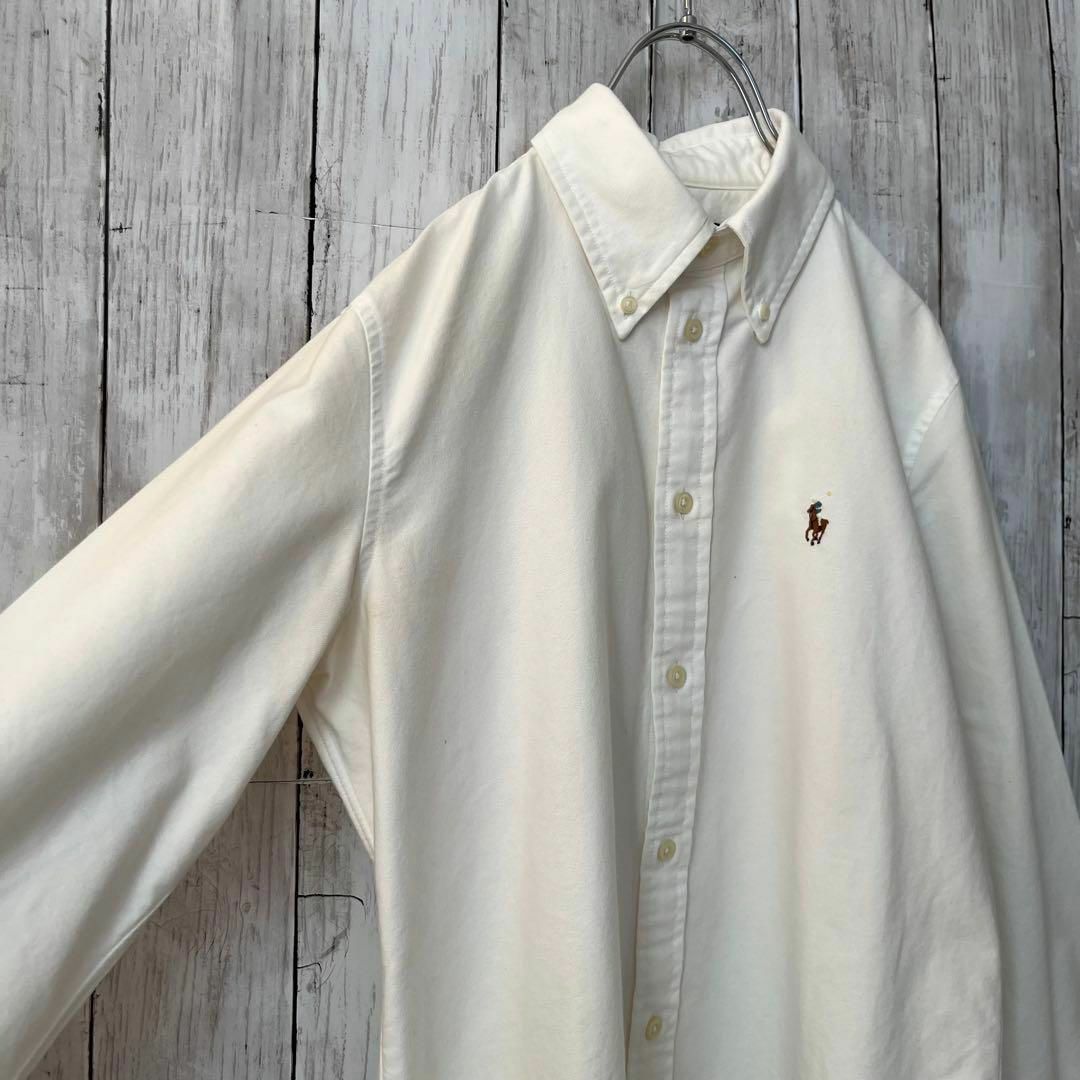 Ralph Lauren(ラルフローレン)のレディース古着　ラルフローレン　カラーポロ刺繍オックスフォードBDシャツ　S 白 レディースのトップス(シャツ/ブラウス(長袖/七分))の商品写真
