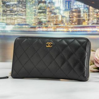 シャネル(CHANEL)の【極美品】シャネル キャビアスキン 長財布 ゴールド ココマーク ジッピー(財布)