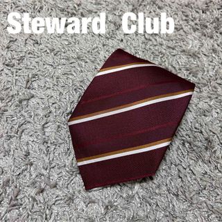 メンズ　ネクタイ　ストライプ　ボルドー　ポリエステル　Steward  Club(ネクタイ)