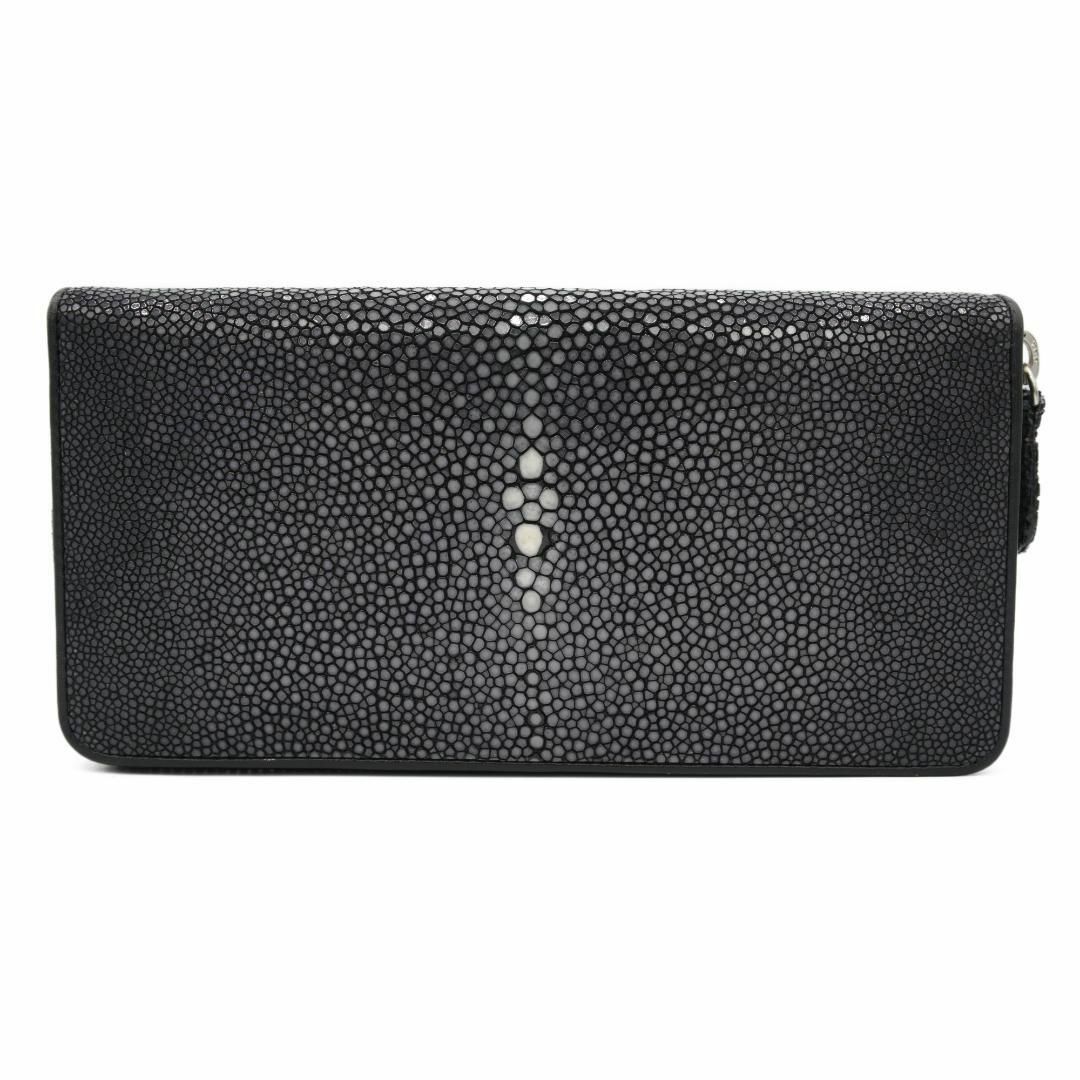 スティングレー ポリッシュ加工 本革 長財布 ロングウォレット ブラック レディースのファッション小物(財布)の商品写真