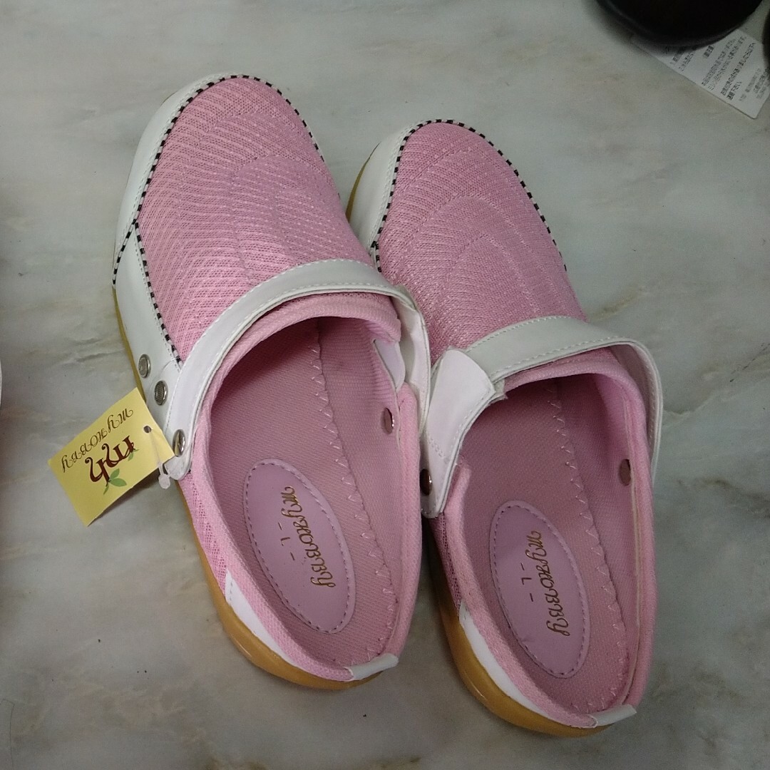 【未使用】カジュアルスリッパサンダル　ピンクL（24-24.5cm） レディースの靴/シューズ(サンダル)の商品写真