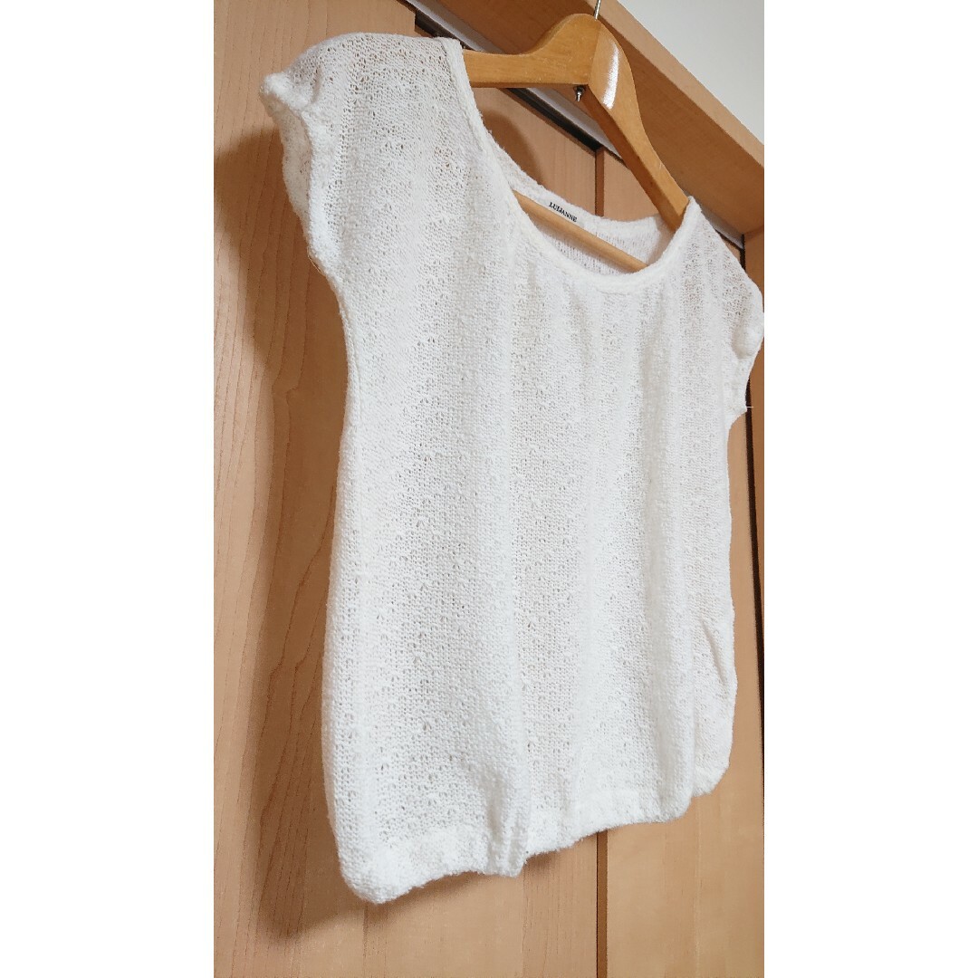 美品 鍵針編み カットソー 白 Tシャツ M レディースのトップス(Tシャツ(半袖/袖なし))の商品写真