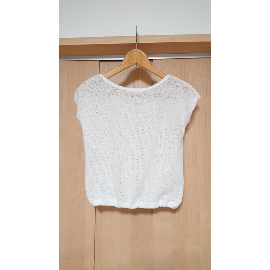 美品 鍵針編み カットソー 白 Tシャツ M レディースのトップス(Tシャツ(半袖/袖なし))の商品写真