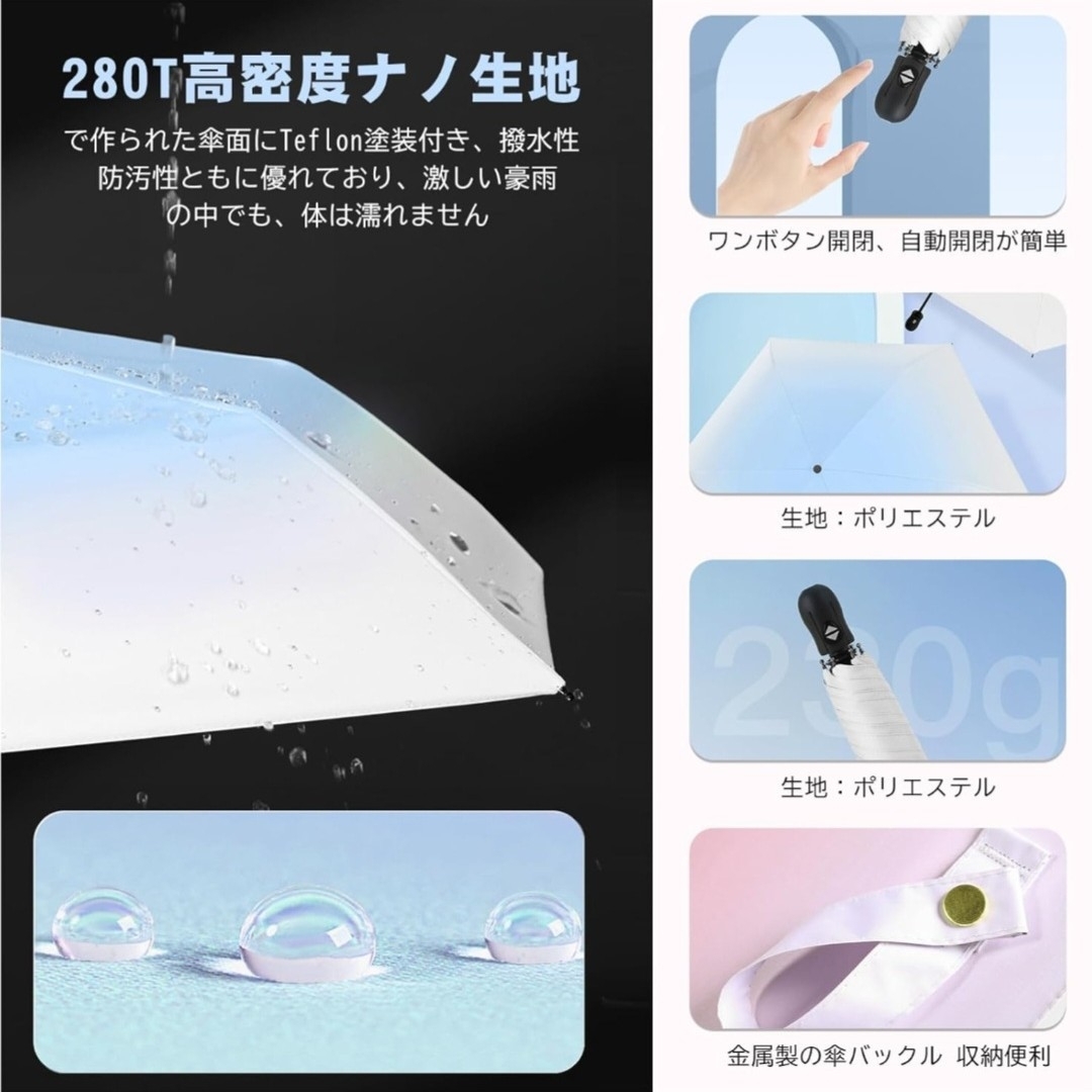 折り畳み日傘　軽量　完全遮光　晴雨兼用　100%遮光　UVカット　ワンタッチ　青 レディースのファッション小物(傘)の商品写真