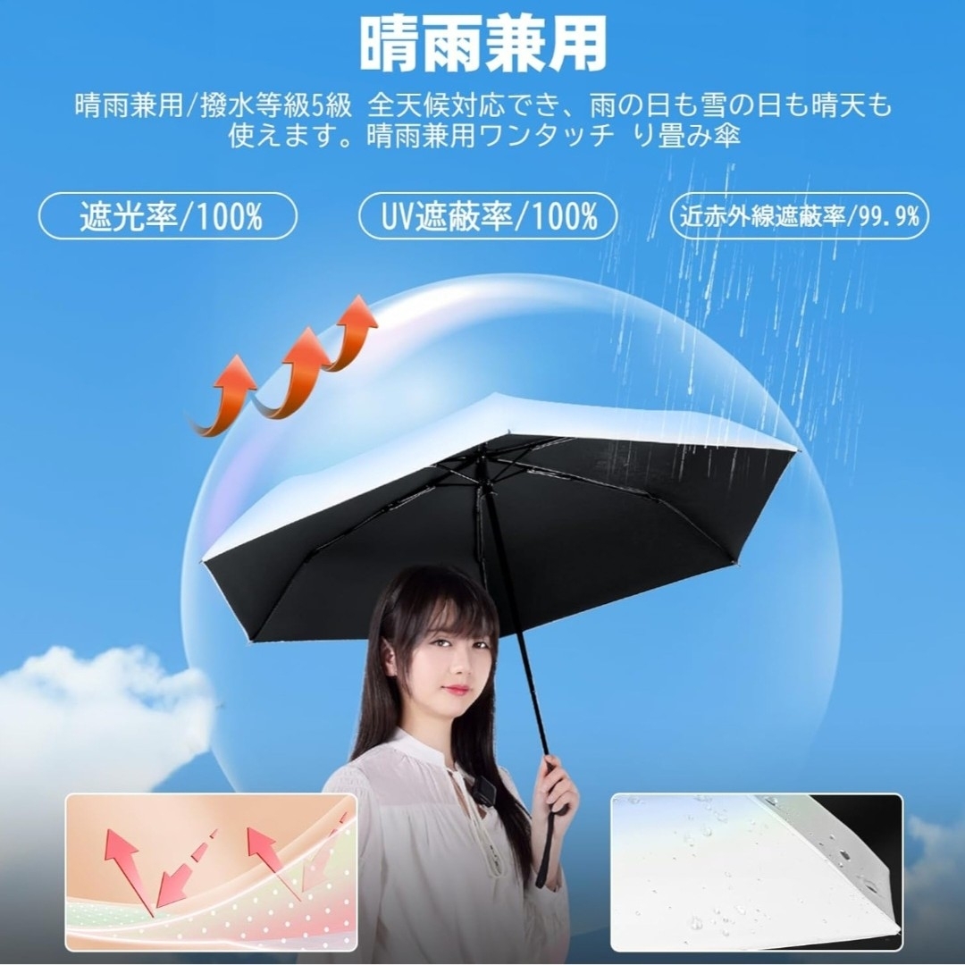 折り畳み日傘　軽量　完全遮光　晴雨兼用　100%遮光　UVカット　ワンタッチ　青 レディースのファッション小物(傘)の商品写真