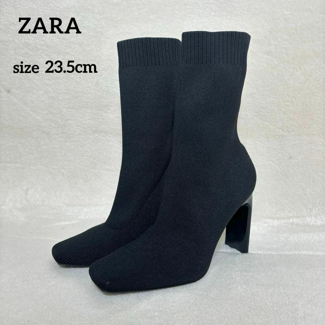 ZARA(ザラ)のZARA ザラ ソックスブーツ ブーツ スクエア ブラック 23.5cm レディースの靴/シューズ(ブーツ)の商品写真