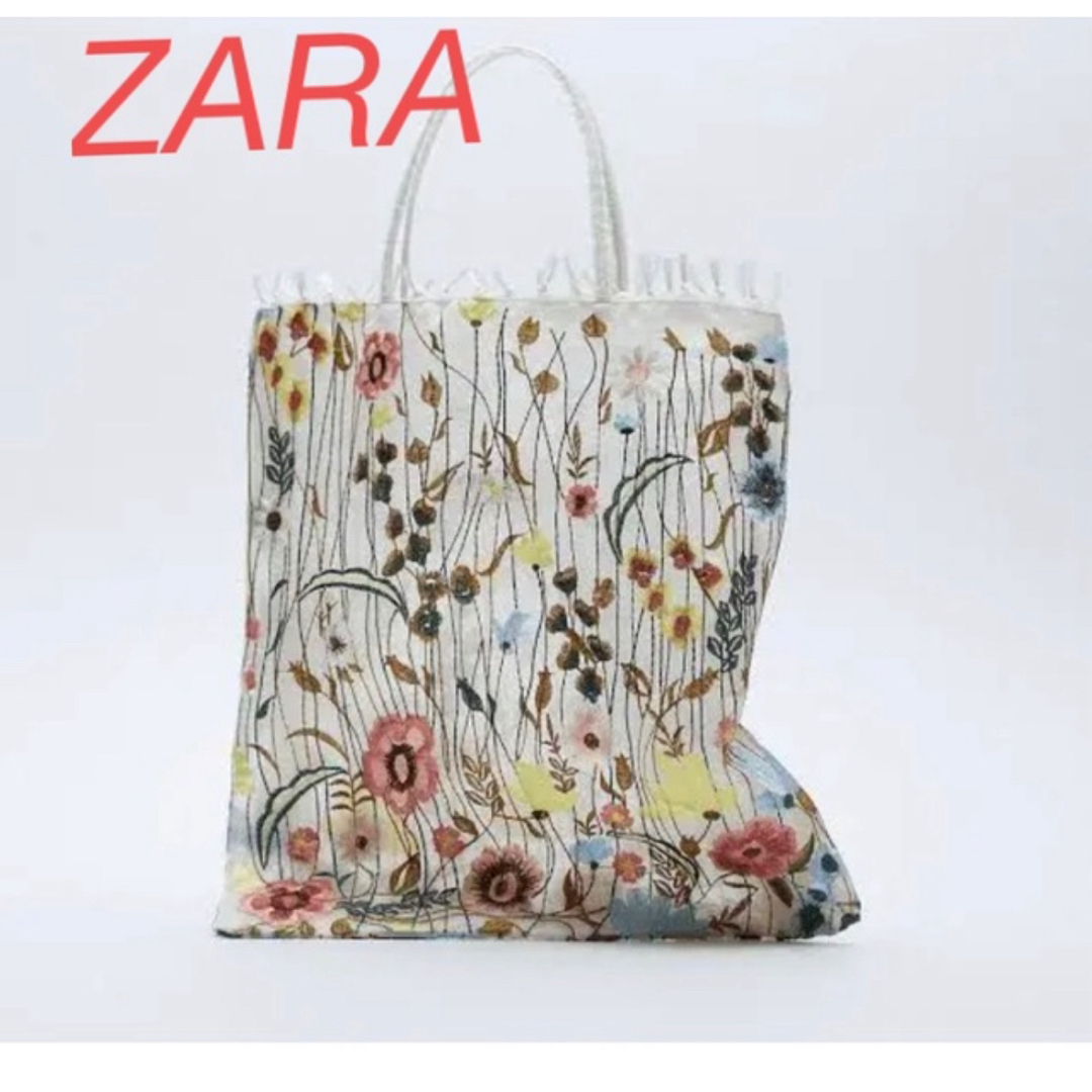 ZARA(ザラ)の(新品) ZARAフラワーエンブロイダリーチュール　トートバッグ レディースのバッグ(トートバッグ)の商品写真