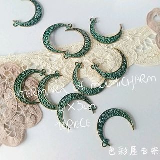 １０個　青銅/月の透かしチャーム　レジン♡ハンドメイド　色彩屋吉宗(各種パーツ)