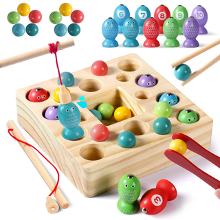 モンテッソーリ玩具おもちゃ 3 魚釣りゲーム 木製魚釣り玩具 磁石玩具マグネット(知育玩具)