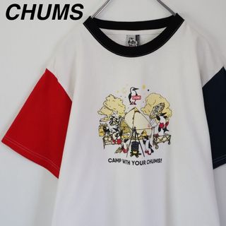 CHUMS - 【希少】チャムス／Tシャツ　ビッグロゴ　キャンプ　ペンギン　かわいい　Lサイズ