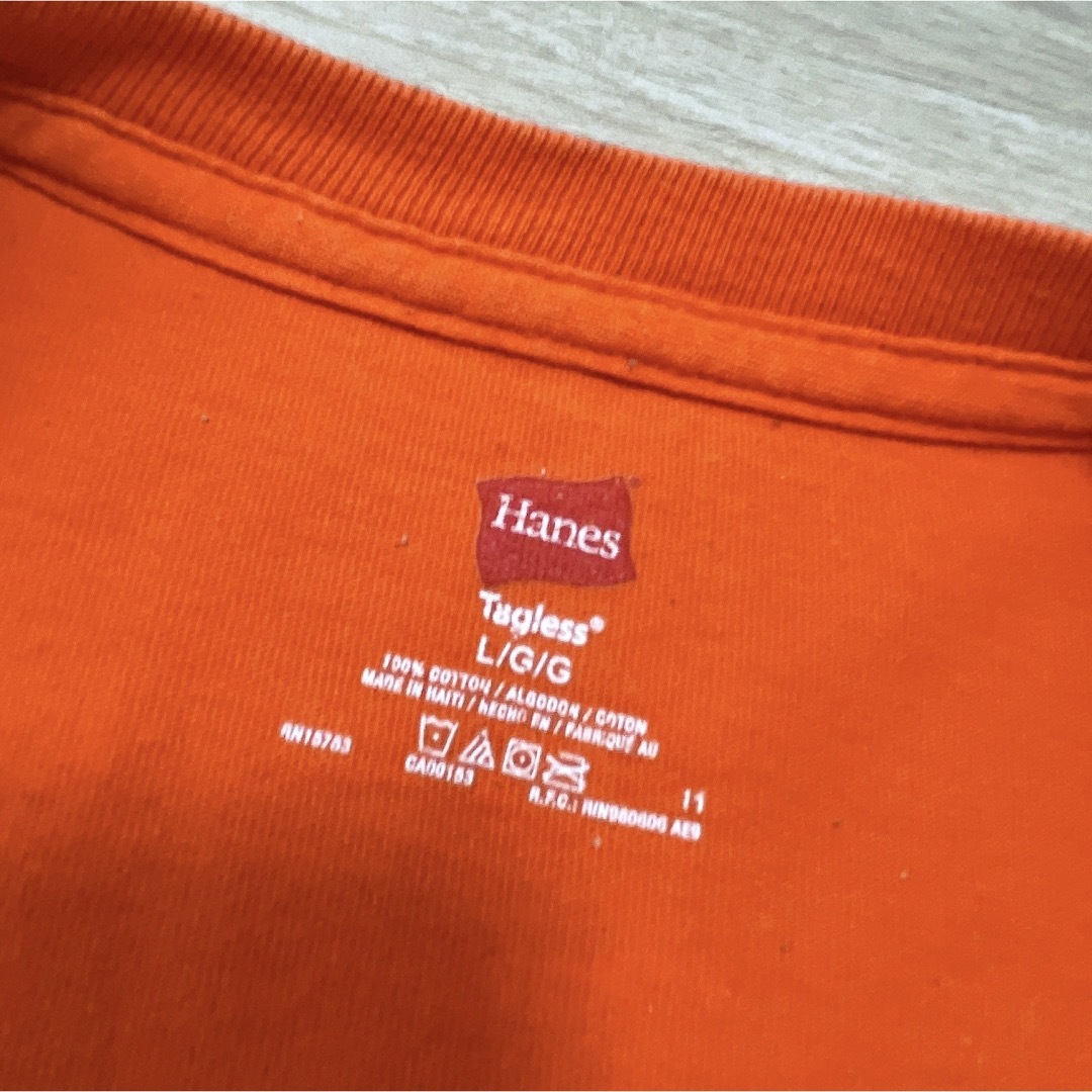 Hanes(ヘインズ)のHanes　Tシャツ　L　オレンジ　ムーン　月　コットン　プリント　USA古着 メンズのトップス(Tシャツ/カットソー(半袖/袖なし))の商品写真