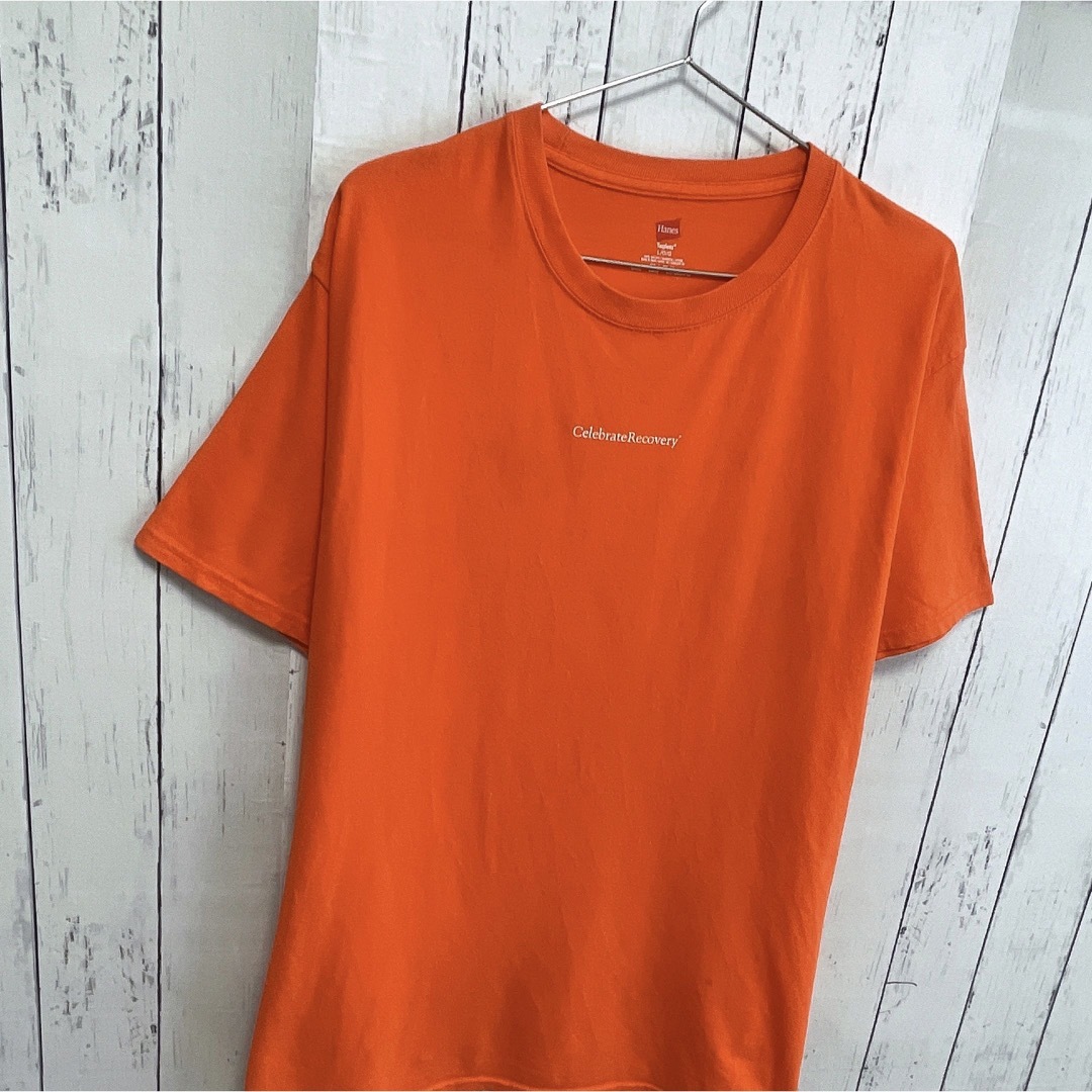 Hanes(ヘインズ)のHanes　Tシャツ　L　オレンジ　ムーン　月　コットン　プリント　USA古着 メンズのトップス(Tシャツ/カットソー(半袖/袖なし))の商品写真