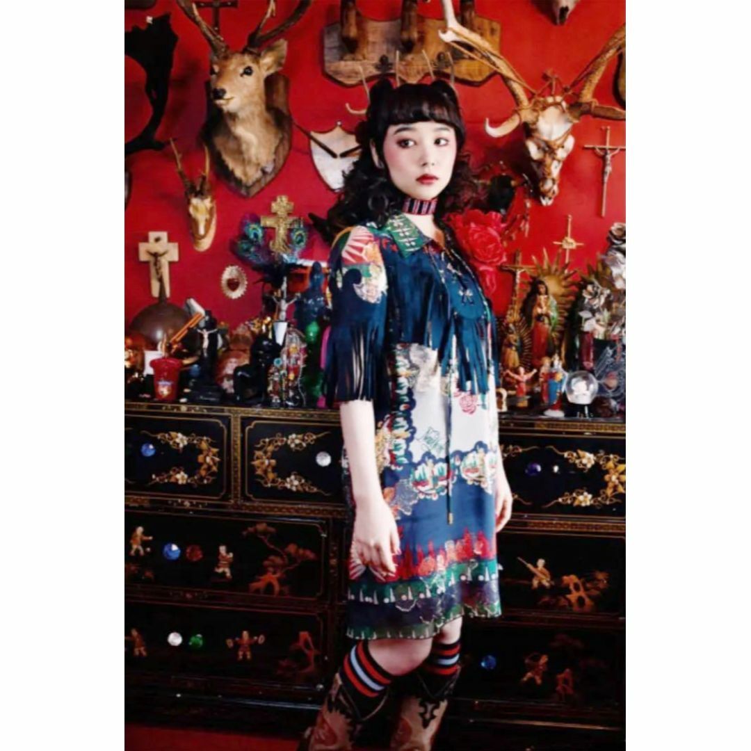 ANNA SUI(アナスイ)の定価11万円 新品タグ付き ANNA SUI アナスイ フリンジ薔薇柄ワンピース レディースのワンピース(ミニワンピース)の商品写真