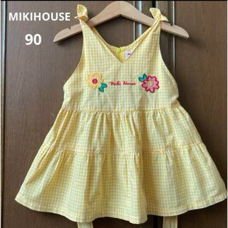 ミキハウス(mikihouse)のミキハウス　チェック　フレア　ワンピース  お花　リボン　春　夏　ファミリア(ワンピース)