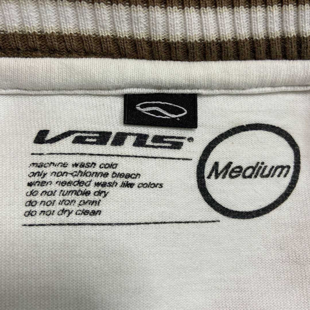 【リンガーTシャツ、ニット工業】VANSワンポイント刺繍ロゴ古着ストリートM白 メンズのトップス(Tシャツ/カットソー(半袖/袖なし))の商品写真
