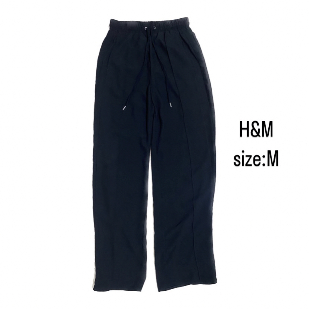 H&M(エイチアンドエム)のH&M   センタープレス　透け感　ストレートパンツ　黒　ブラック　EUR36 レディースのパンツ(カジュアルパンツ)の商品写真