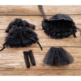 JANAYA ハンドメイド　オビツ11 ob11服　黒レースワンピース4点セット(その他)