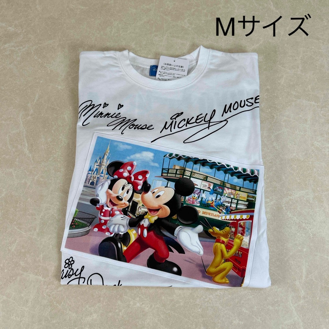 Disney(ディズニー)のディズニー　サイン　Tシャツ　ホワイト　Mサイズ　半袖　ミッキー エンタメ/ホビーのおもちゃ/ぬいぐるみ(キャラクターグッズ)の商品写真