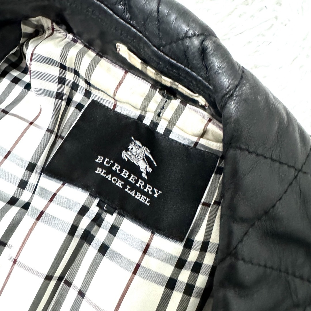BURBERRY(バーバリー)のバーバリーブラックレーベル　レザー トレンチコート　チェック　ロゴ　羊革　ラム メンズのジャケット/アウター(レザージャケット)の商品写真