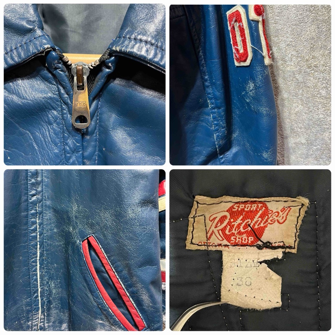 70's ヴィンテージ レザージャケット ワッペン メンズのジャケット/アウター(レザージャケット)の商品写真