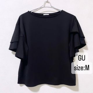 ジーユー(GU)のGU    ジーユー　フリル　スリーブT    半袖　ブラック　黒　　M   (Tシャツ(半袖/袖なし))