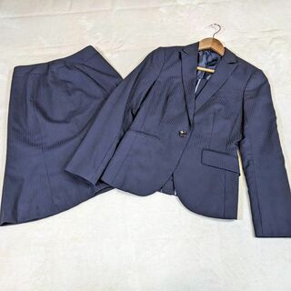 【スーツセレクト】スーツ　スカート　セットアップ　9　M　ネイビー　ストライプ(スーツ)