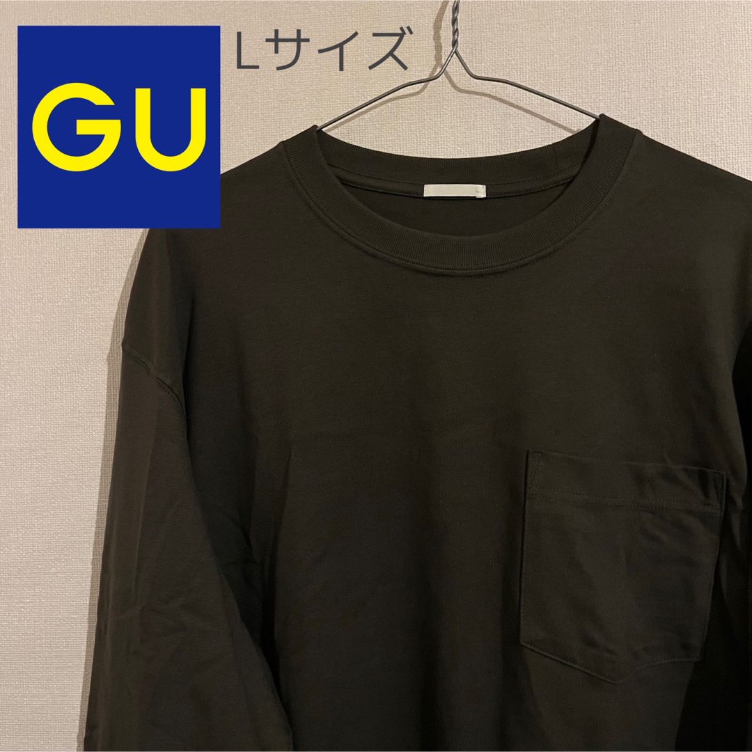 GU(ジーユー)のGU ヘビーウェイトクルーネックT ダークグリーン L メンズのトップス(Tシャツ/カットソー(七分/長袖))の商品写真