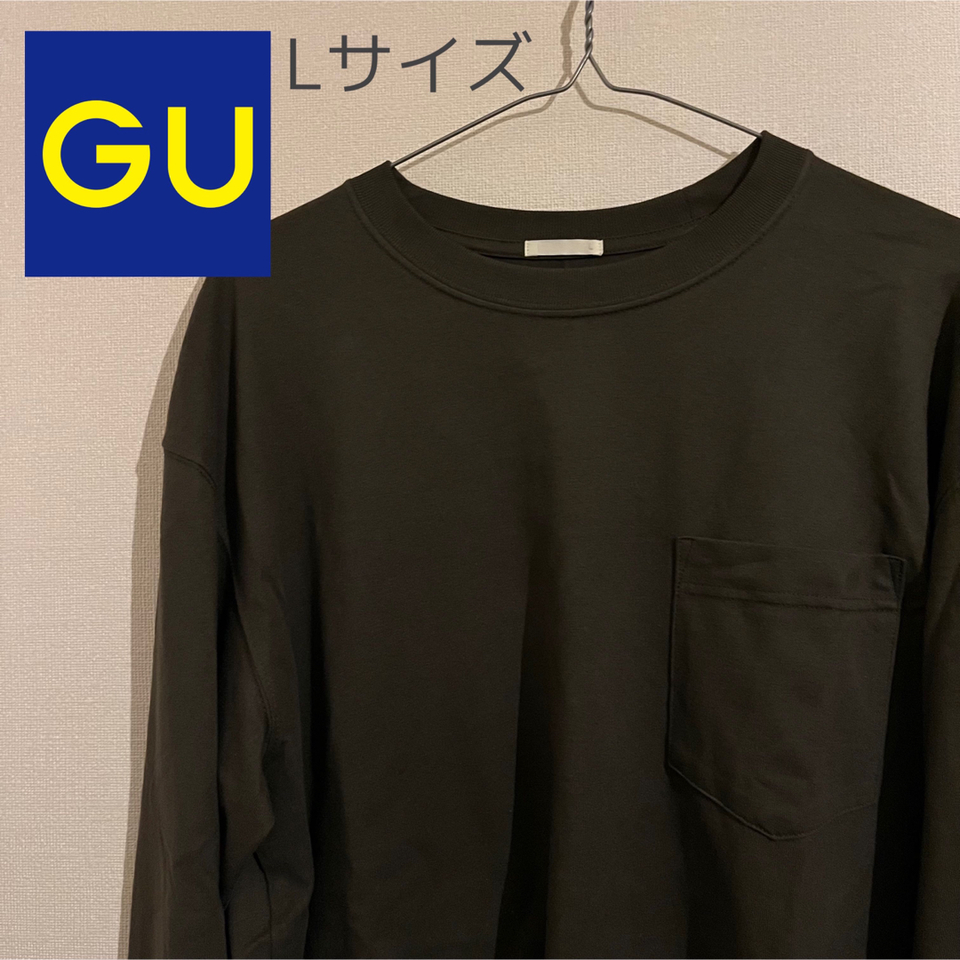 GU(ジーユー)のGU ヘビーウェイトクルーネックT ダークグリーン L メンズのトップス(Tシャツ/カットソー(七分/長袖))の商品写真